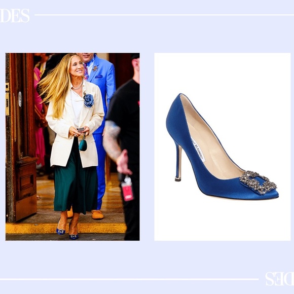 MANOLO BLAHNIK cobalt blue Hangisi 105MM Embellished Satin Pumps 39 - Picture 15 of 16